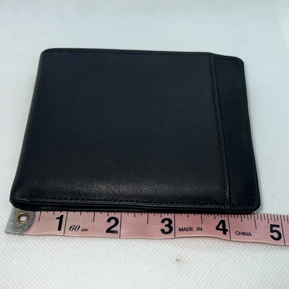 Perry Ellis Black Bi-Fold Soft Leather Wallet Pocket Planner - 10 Card Pockets